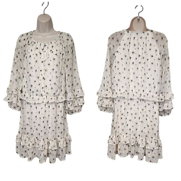 Simply Vera Wang Multicolor Cream/Black Chiffon Ruffle Dress Size Large - Picture 2 of 13